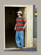 USAGE Wide Striped Cotton Pocket T Shirt in Green - On Male Model