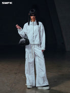 SMFK Zip Up Polyamide Track Jacket in White - On Female Model