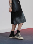 LOSTCTRL Spray Paint Drawstring Cotton Shorts in Black - On Model