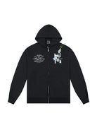MEDM Floral Embroidered Zip Up Hoodie in Black