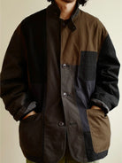 USAGE Cotton Ripstop Patchwork Blazer in Black - On Male Model