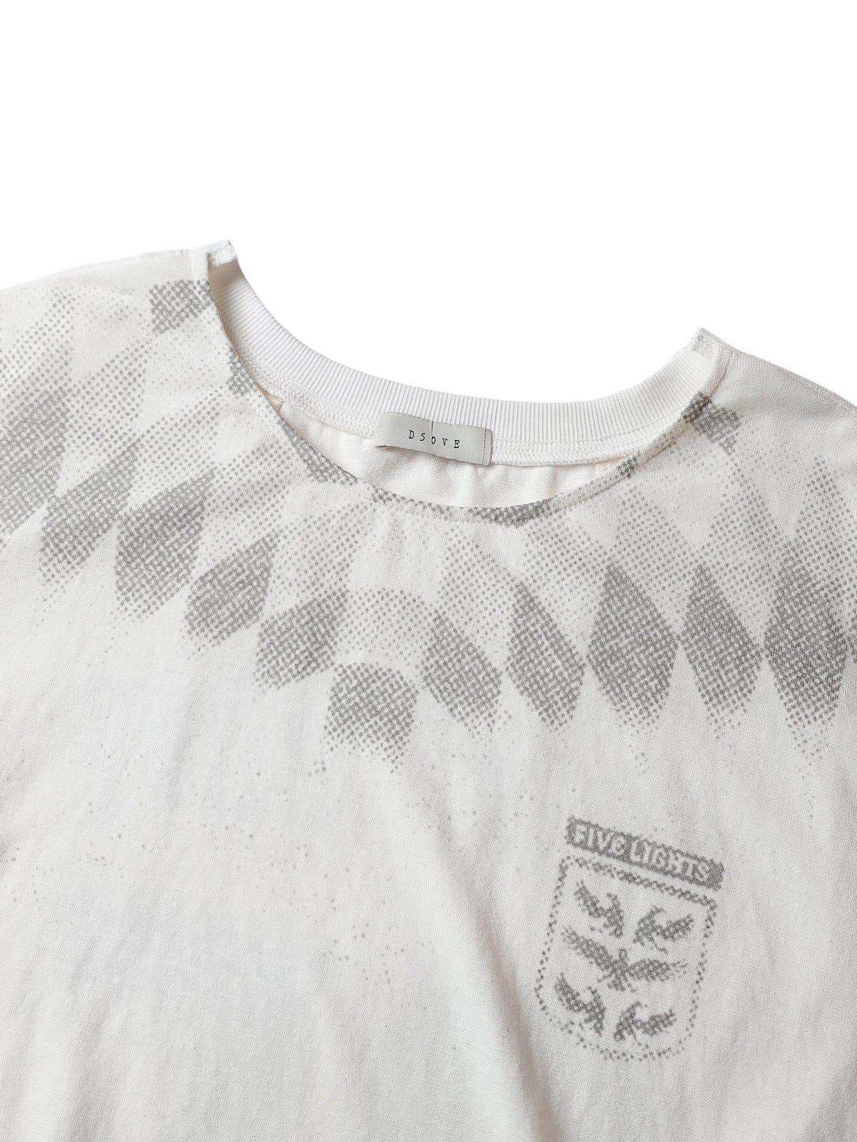 D5ove Vintage Print Cotton Linen T Shirt in White - Detail