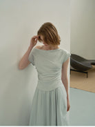 TEASEL Multi Wear Off Shoulder Top in Mint - On Female Model
