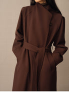 TEASEL Belted Australian Wool Trench Coat in Brown - On Female Model