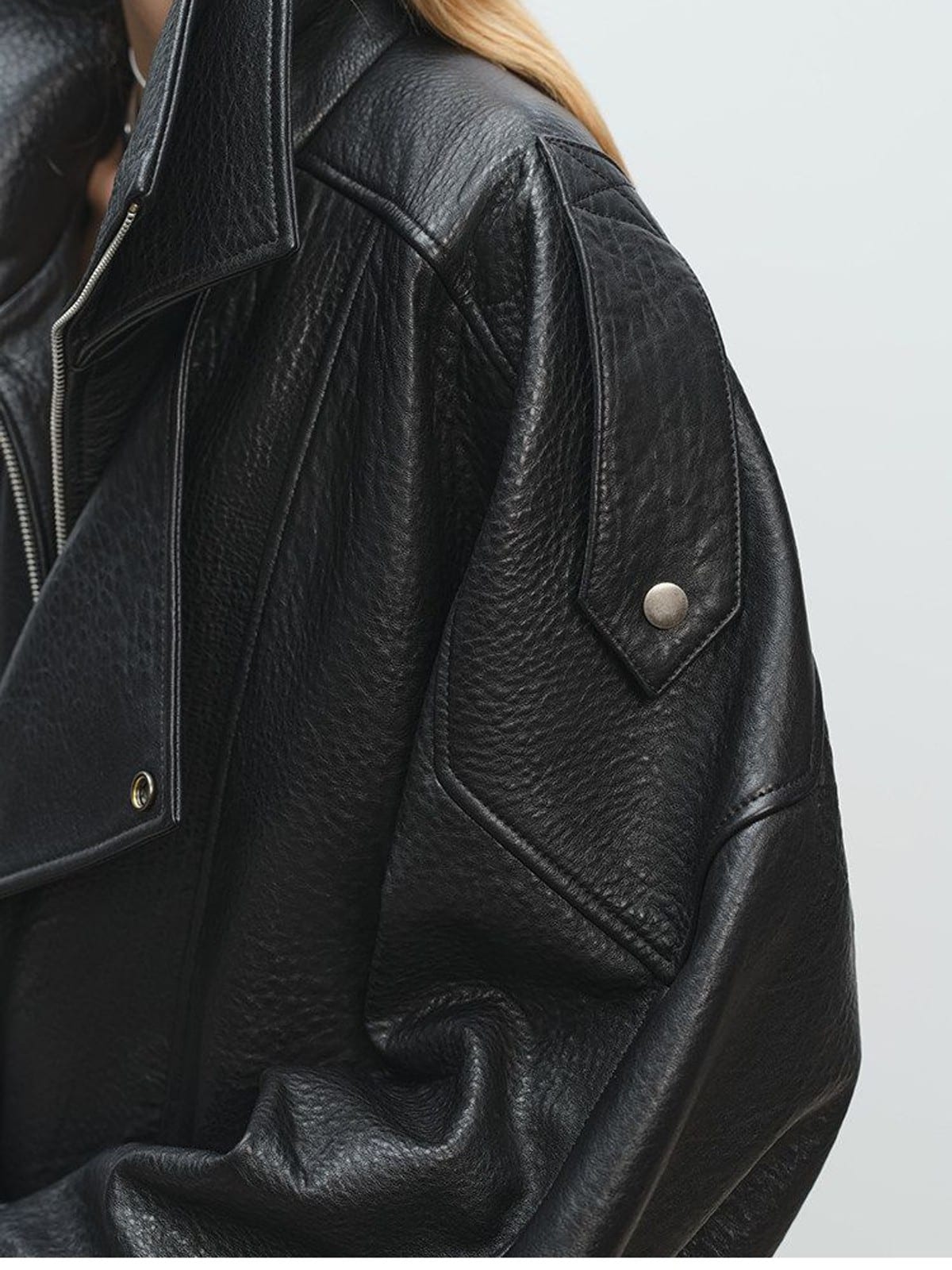 MSBEAST Double Collar Lambskin Leather Jacket in Black - On Model