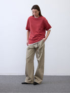 Random Piece Cotton Drop Shoulder T Shirt in Red - On Female Model