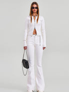 SMFK Stretch Cotton Blend Flared Jeans in White - On Female Model