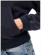 alright then Washed Cotton Graphic Zip Up Hoodie in Blue - On Model