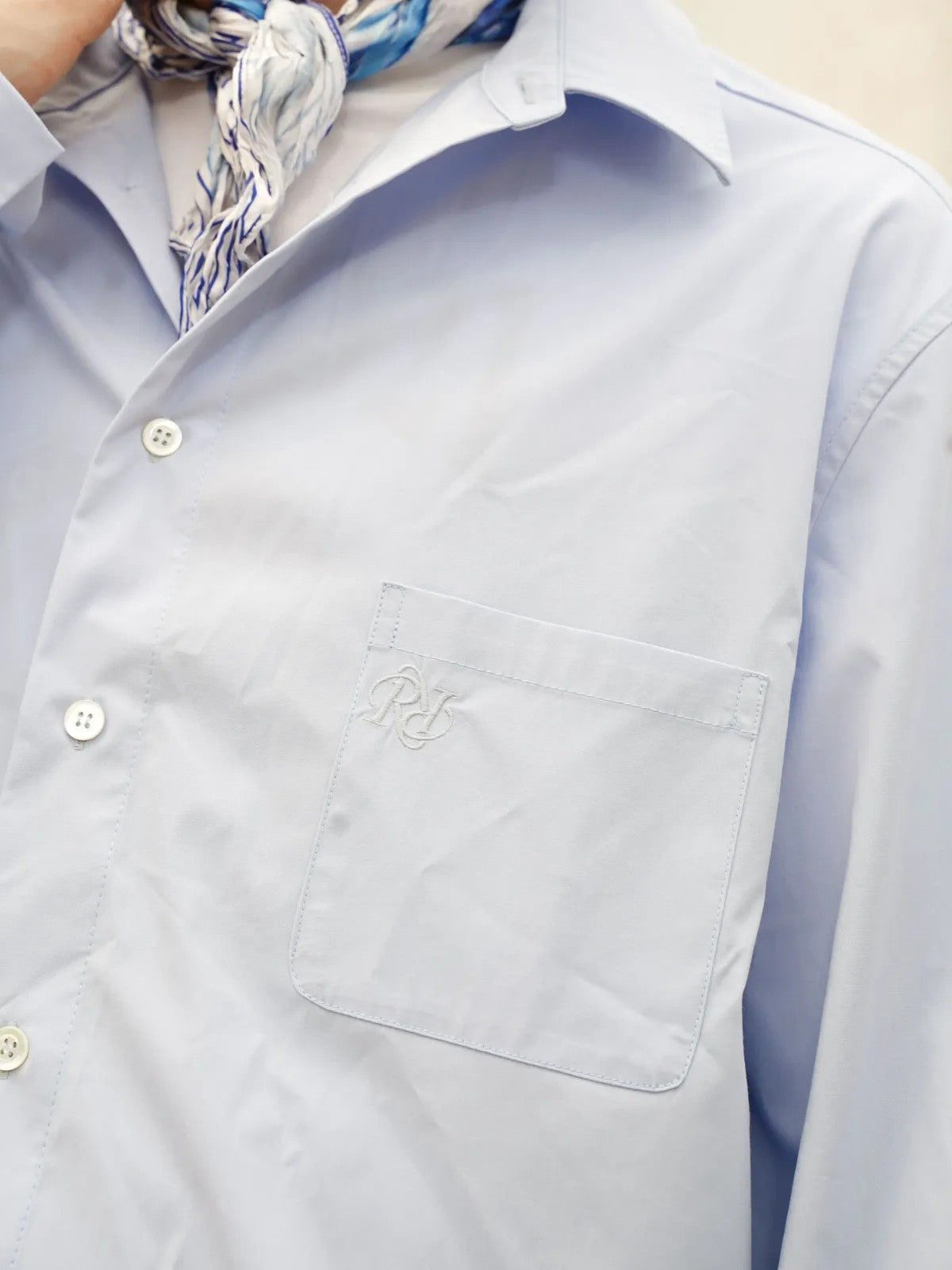 Retro 21 Bamboo Rayon Drop Shoulder Shirt in Sky Blue - On Male Model