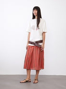 Random Piece Shell Print Cotton Lyocell T Shirt in Cream - On Female Model