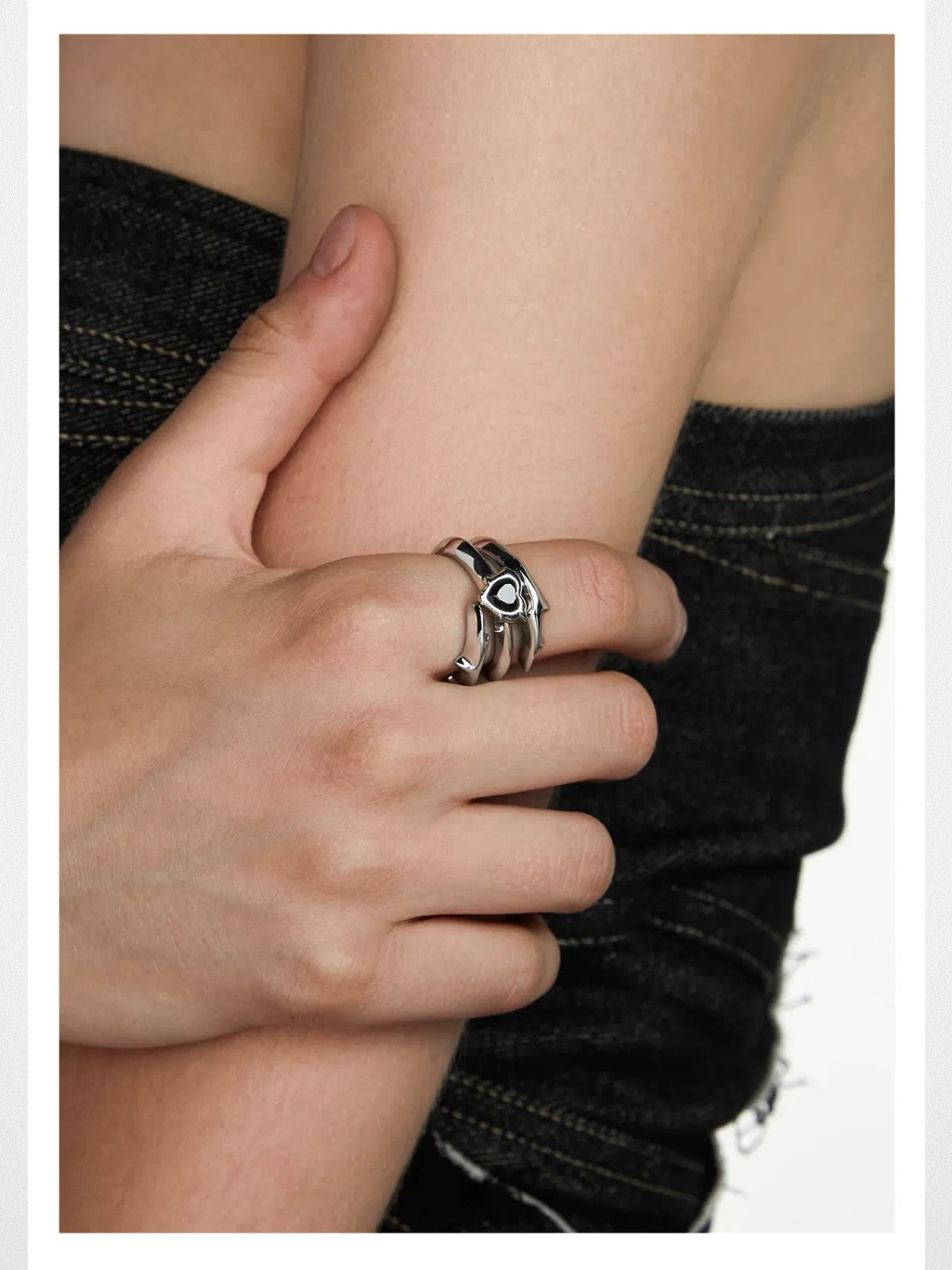 BLACKHEAD Spiked Heart Steel Ring in Gray - On Model