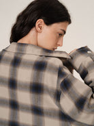 Retro 21 Japanese Flannel Raw Hem Plaid Shirt in Khaki - On Female Model