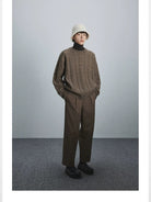 NANS Pleated Brushed Twill Cropped Pants in Brown - On Male Model