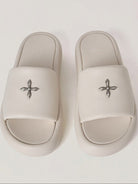 SMFK Cowhide Leather Cross Hardware Slides in Cream