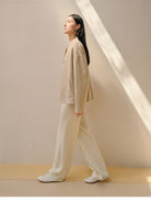 TEASEL Wool Blend Stand Collar Short Coat in Beige - On Female Model