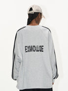 BLINDNOPLAN Color Block Graphic Raglan Sweatshirt in Gray - On Model