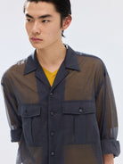 SIMPLE PROJECT Sheer Cotton Blend Organza Shirt in Gray - On Male Model