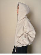 TEASEL Hooded Camel Wool Blend Jacket in White - On Female Model