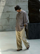 USAGE Crinkled Cotton Striped Button Down in Gray - On Male Model