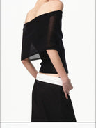 RARELY ALIKE Lyocell Cashmere Off The Shoulder Top in Black - On Model