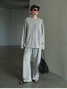 MSBEAST Cotton Terry Sweatshirt Tapered Joggers in Gray - On Female Model