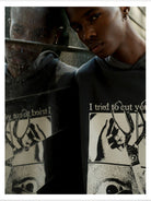 TRIANGLE PROJECT Heavyweight Distressed Graphic Hoodie in Gray - On Male Model