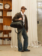 Retro 21 Vintage Wash 646 Style Flared Jeans in Blue - On Male Model