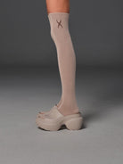 SMFK Cotton Blend Athletic High Socks in Beige - On Model