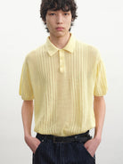 JCAESAR STUDIO Pointelle Ribbed Cotton Polo in Yellow - On Male Model
