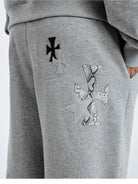 MEDM Leopard Leather Patch Drawstring Pants in Gray - On Model