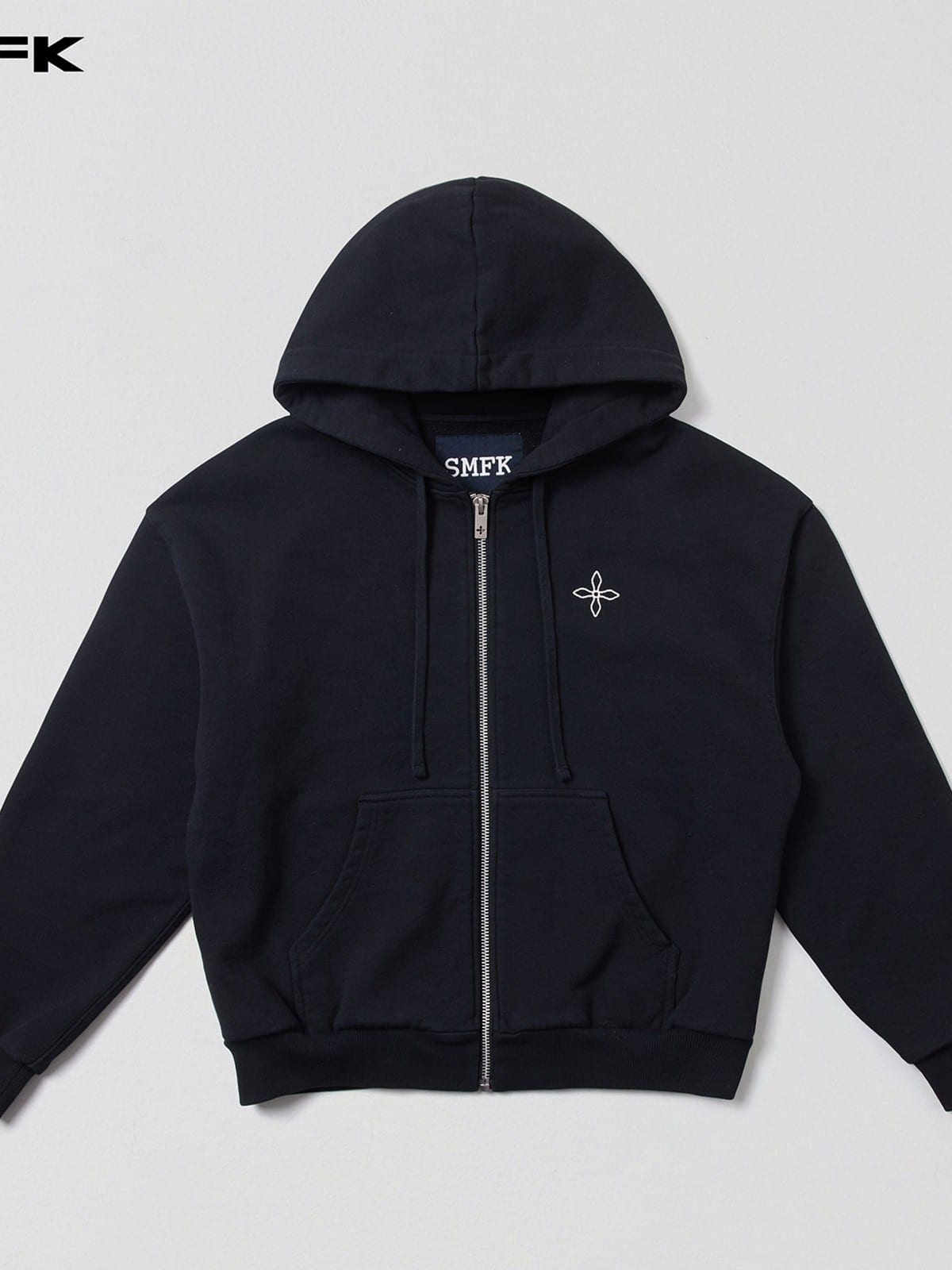 SMFK Embroidered Cotton Zip Up Hoodie in Black