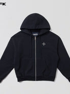 SMFK Embroidered Cotton Zip Up Hoodie in Black