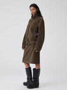 SIMPLE PROJECT Suedette Harrington Jacket in Brown - On Female Model