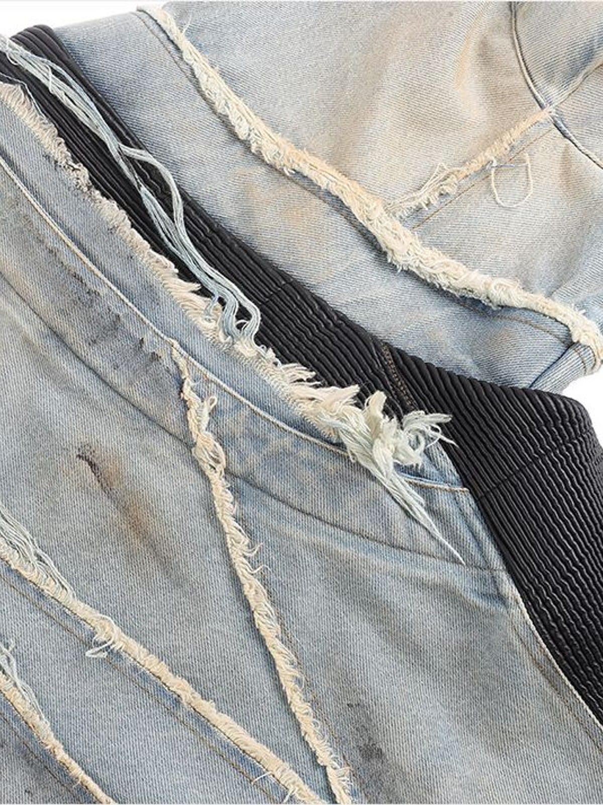 D5ove Mud Dyed Distressed Fringed Denim Jacket in Gray - Detail