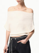 RARELY ALIKE Multi Way Wool Blend Knit Top in White - On Female Model
