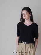 PANLULUPAN Matte Silver Buckle Cowhide Belt in Black - On Female Model