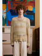 Retro 21 Gradient Open Knit Wool Blend Sweater in Sand - On Male Model