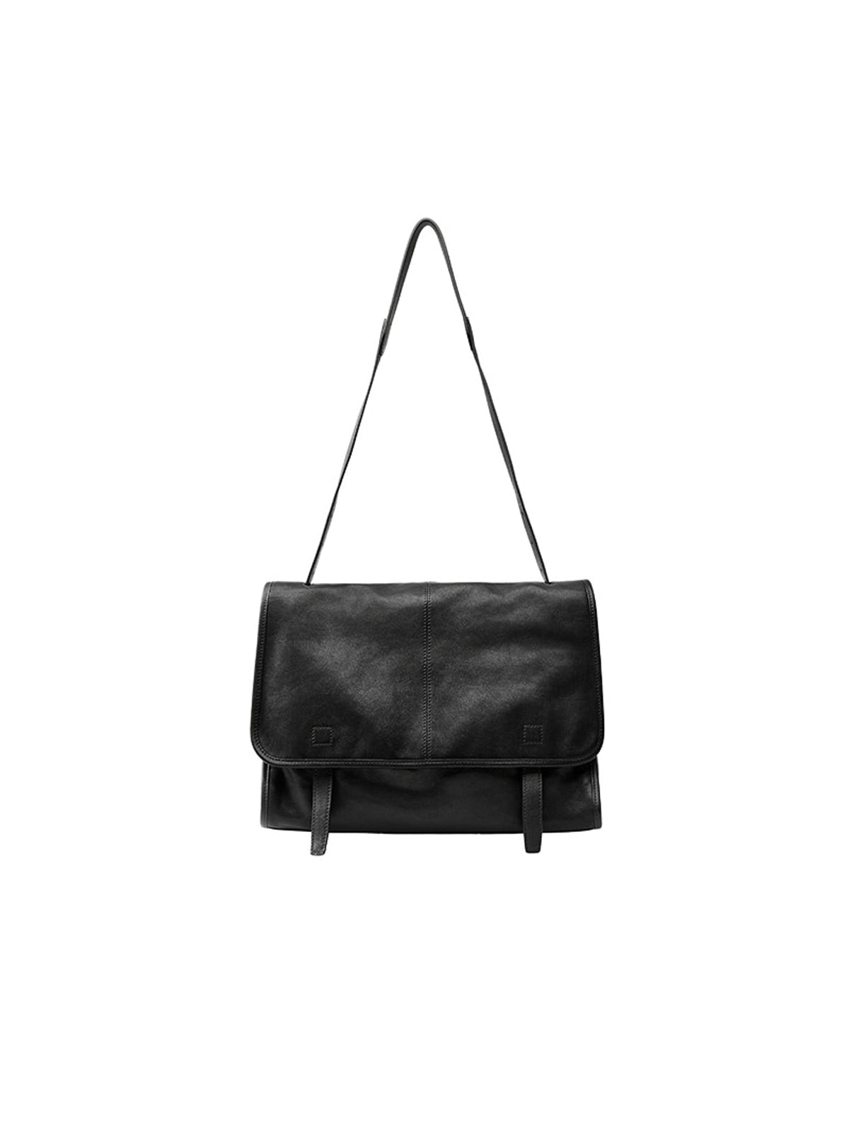QIUZHEN Vegetable Tanned Leather Messenger Bag in Black