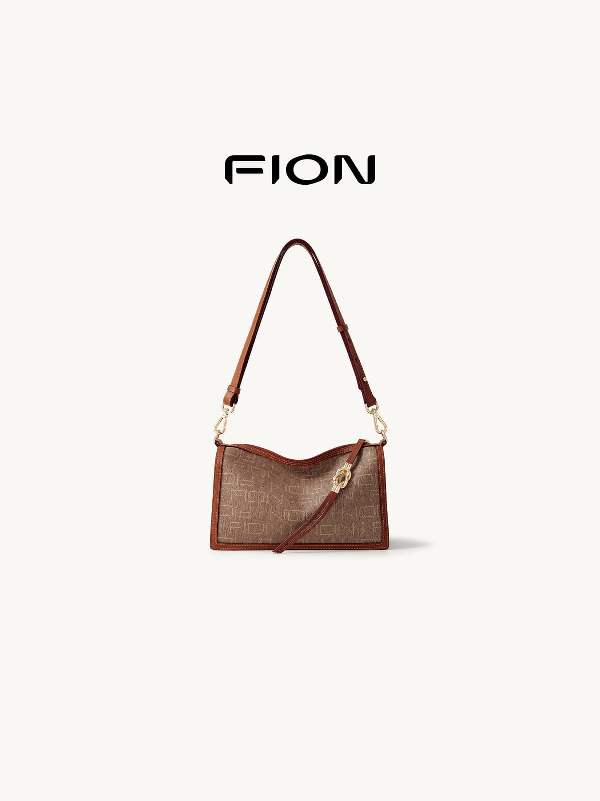 FION Monogram Coated Canvas Shoulder Bag in Brown