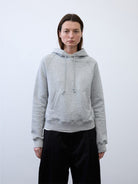 Random Piece Cotton Lyocell Cropped Hoodie in Gray - On Female Model