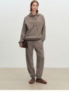MSBEAST Pure Wool Waffle Knit Hoodie in Brown - On Female Model