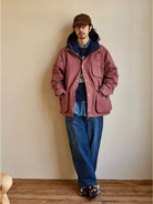 USAGE Cotton Nylon Hooded Mountain Parka in Pink - On Male Model