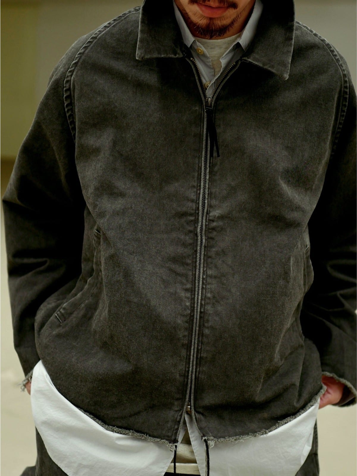 USAGE Vintage Washed Cotton Sports Jacket in Black - On Male Model