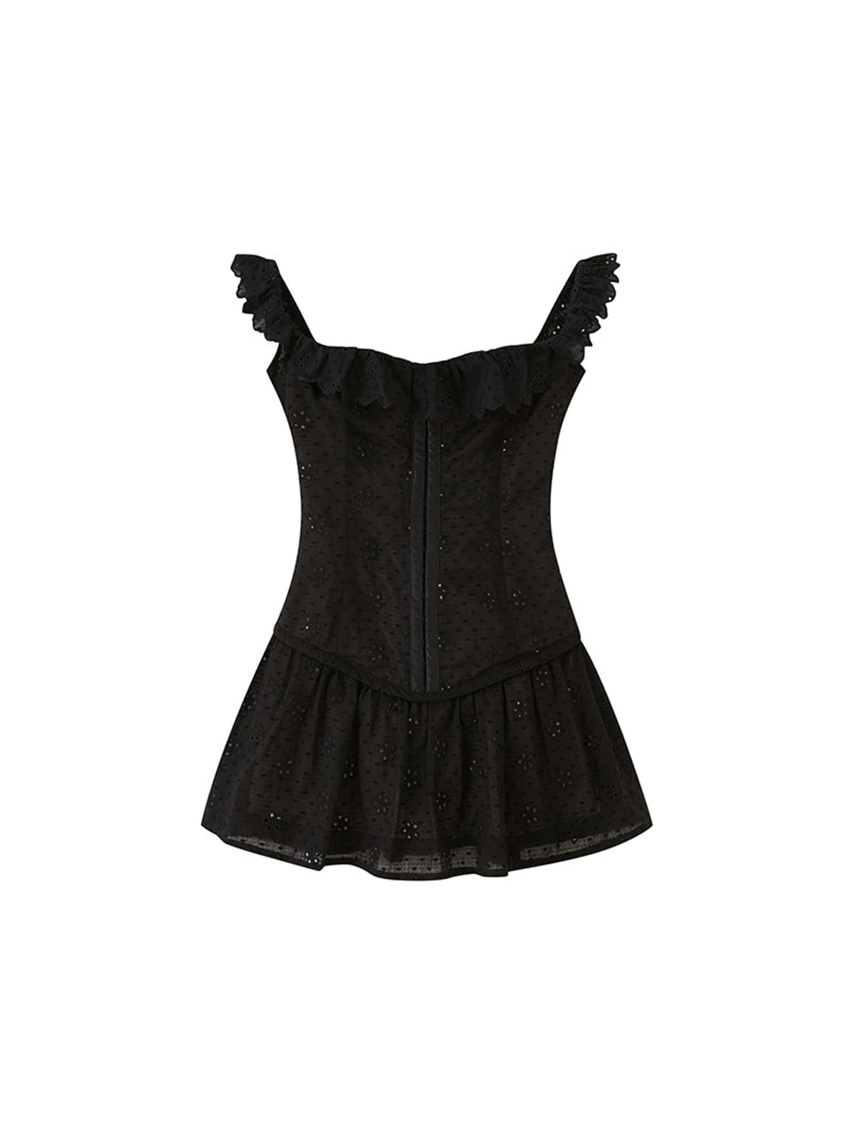 SweetChilling Cotton Eyelet Off Shoulder Mini Dress in Black