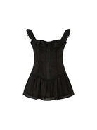 SweetChilling Cotton Eyelet Off Shoulder Mini Dress in Black