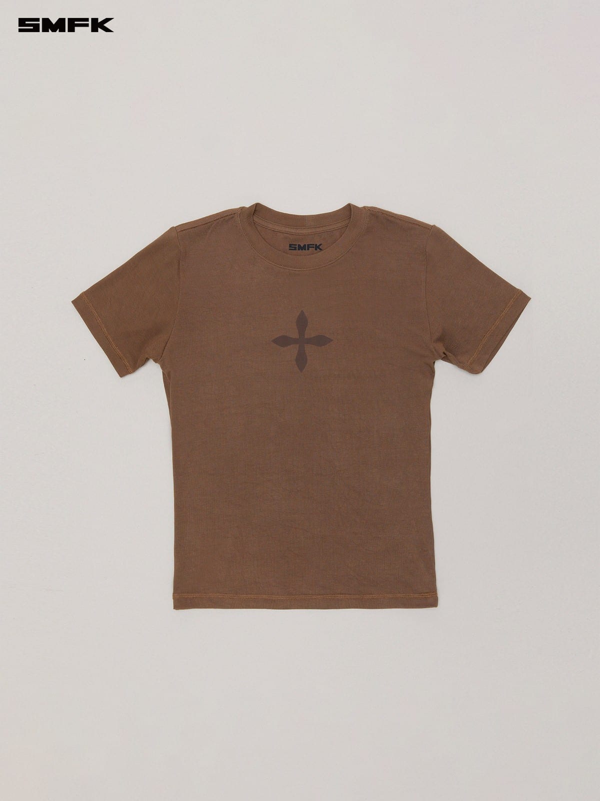 SMFK Cross Graphic Cropped T Shirt in Brown