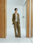 TEASEL Linen Blend Blazer Wide Leg Pants Set in Brown - On Female Model