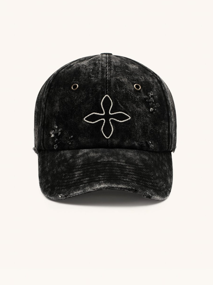 SMFK Distressed Cross Embroidered Baseball Cap in Black