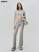 SMFK Zip Front Cropped Activewear Jacket in Gray - On Female Model