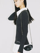SweetChilling Leather Heart Buckle Chain Bag in Black - On Female Model